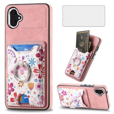 Imagem de Asuwish Capa de celular para Samsung Galaxy A04e carteira com protetor de tela de vidro temperado anel fino suporte compartimento para cartão de crédito AO4e A 04e mulheres meninas meninos homens rosa
