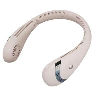 Imagem de Waillynice Novo ventilador de pescoço suspenso de 5000 Mah preguiçoso dobrável pequena cabeça de carregamento portátil usando pescoço pendurado ventilador portátil (rosa)