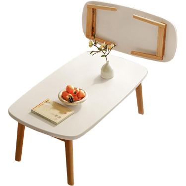 Imagem de Mesa de centro dobrável retangular pequena - design minimalista de sala de tatami japonês para quarto, sala de estar, varanda - sem necessidade de montagem, branca, 80 cm