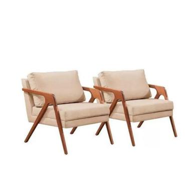 Imagem de Conjunto - 2 Poltronas Mona Luxo Madeira Maciça Castellar Linho Claro 