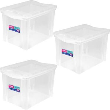 Imagem de 3 Caixas Organizadoras Ordene com Tampa Click 30L 42,5x30,5cm Incolor
