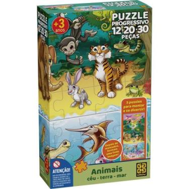 Imagem de QUEBRA-CABEÇA Cartonado Animais Céu, Terra e MAR - Puzzle Progressivo 