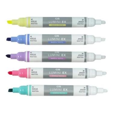 Imagem de Caneta Marca-texto Apagável Lumini Ex Kit C/5 Cores Cis
