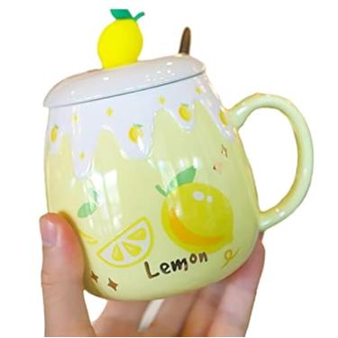 Imagem de Caneca de unicórnio com tampa colher 3D linda xícara de chá de café cerâmica conjunto de caneca presente de aniversário para mulheres amantes de amigos (limão amarelo, 500 ml)