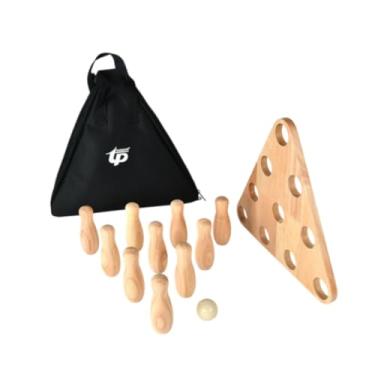 Imagem de Colaxi Conjunto de boliche infantil, pino de boliche shuffleboard com bolsa de transporte, 10 pinos e 1 bola, jogo de boliche para atividades de quintal de, Madeira