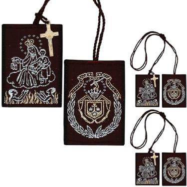 Imagem de Escapulario de la Virgen del Carmen Grande Pacote com 2 Escapulário Católico Marrom Escapulário de Nossa Senhora do Monte Carmelo com Crucifixo Cruz Católica Colar Católico, Poliéster, Sem Pedra