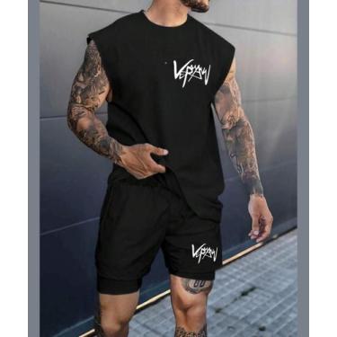Imagem de Conjunto Regata Oversized Masculina  Bermuda Tactel Academia Veraw Cam