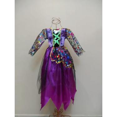 Imagem de Vestido Fantasia Infantil Juvenil de Halloween Dia Das Bruxa Laranja e