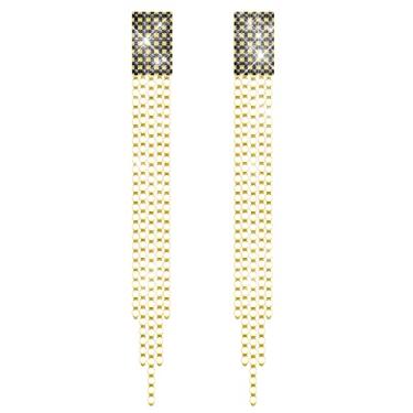 Imagem de KristLand - S925 Prata/Liga Gancho Elegante Corrente Borla Brincos de Pingente de Franja de Cristal Longo Brincos Simples Delicados Cor Dourada Brincos Borla, Cristal, Cristais