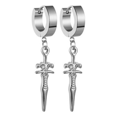 Imagem de OIDEA Brincos pendentes de espada para homens e mulheres: brincos de adaga punk hip hop de aço inoxidável hipoalergênico piercing gótico brincos de argola articulada joias presentes, Aço inoxidável,
