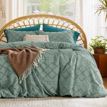 Imagem de Capa de Edredom Bedsure King Size - Estilo Boho Verde com Bordado