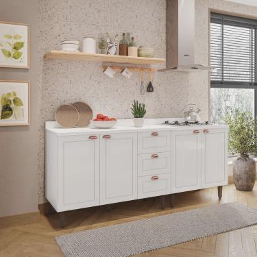 Imagem de Cozinha Pérola com Tampo 2 Peças Balcão 2 Gavetas 3 Portas e Balcão 2 Portas Yescasa