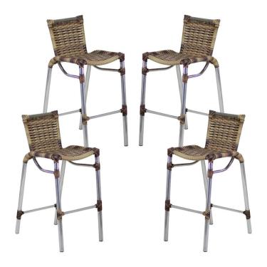 Imagem de Kit 4 Banquetas Alumínio Alta Com Encosto para Bar Balcão Edícula Cozinha
