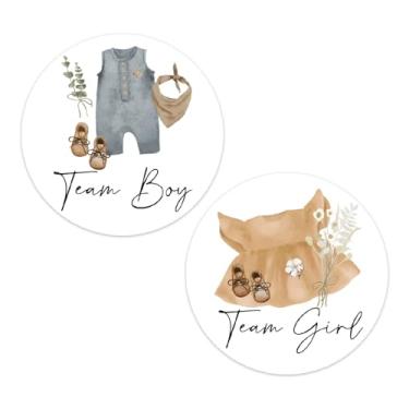 Imagem de JarThenaAMCS 100 peças de adesivo de papel revelador de gênero macacão de bebê decalque adesivo autoadesivo de equipe menino ou menina para chá de bebê, cartão de festa, 5 cm