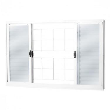 Imagem de Janela Veneziana Aço 6 Folhas com Grade Quadriculada Mgm Minas Sul 100cmx100cm Vidro Liso Incolor Branco