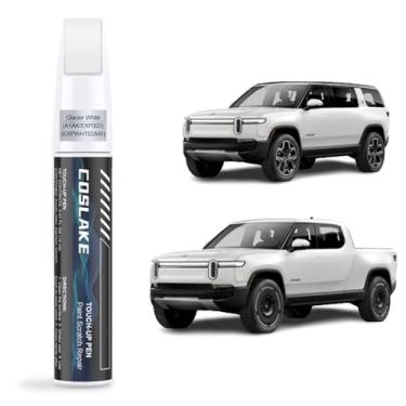 Imagem de COSLAKE Tinta de retoque de carro (branco glaciar (A1AK/EXP003/EXPWHT02AW)) para RIVIAN, kit de reparo de arranhões de pintura de carro, solução rápida e fácil de reparar, caneta removedor de