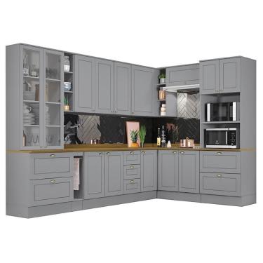 Imagem de Cozinha Completa De Canto Americana 10 Peças Cinza Tampo Nature - Móveis Henn Cinza