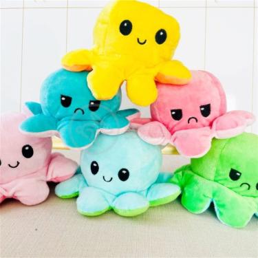 Imagem de  Polvo Reversível de Pelúcia Humor Feliz e Bravo 2 em 1 Fofinho Macio