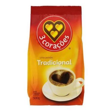 Imagem de Cafe torrado e moido tradicional 3 Coracoes pacote 500g - 3 Corações