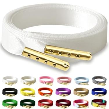 Imagem de RSAJHTRY Cadarços de sapato de fita de cetim, 2 pares de cadarços de seda planos de 10 mm de largura para tênis femininos, 02 Branco, 31.5 inch (80CM)