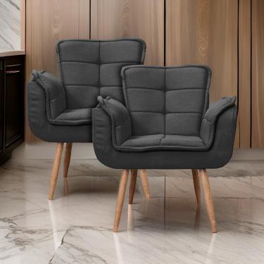 Imagem de Kit 2x Poltronas Opala Para Sala Cadeira Elegante Com Apoio De Braço Em Veludo - Sentô Preto