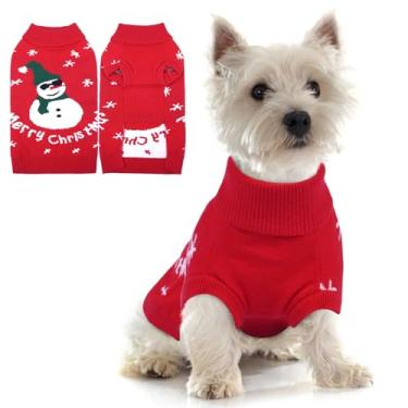 Imagem de Suéter engraçado boneco de neve para cachorro – Suéter de Natal de malha grossa para cães pequenos e médios, meninas e meninos, roupas quentes de férias com orifício para coleira e gola rolê para