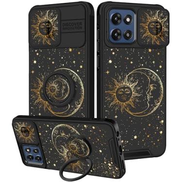 Imagem de Goocrux Capa para Moto G Stylus 5G 2025 - Capa de telefone feminina e feminina, com design estético exclusivo, capa deslizante para câmera com suporte de anel para Motorola G Stylus 5G 2025, sol lua