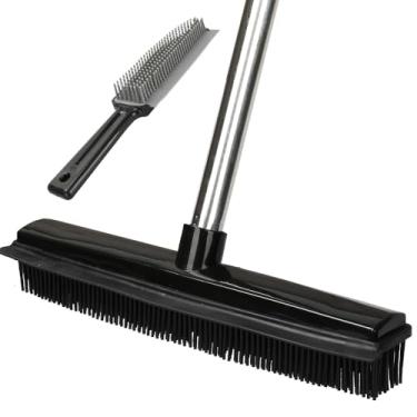 Imagem de Conjunto de vassoura de borracha e escova de remoção de pelos de animais de estimação para tapete, ancinho removedor de pele com rodo, escova de fiapos para pelos de cães e gatos