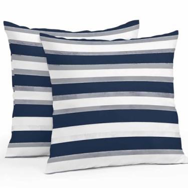Imagem de DOME-SPACE Capas de almofada minimalistas, azul, cinza, branca, linha externa, 45,7 x 45,7 cm, pacote com 2 fronhas à prova d'água, clássica, colorida, ombré, listras, decorativas, para pátio, sofá