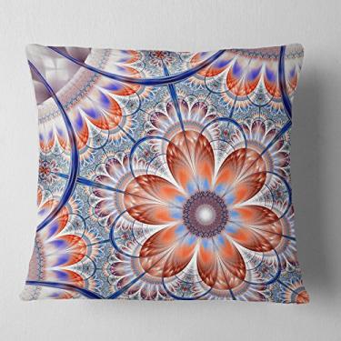 Imagem de Designart Manta floral marrom e azul grande flor fractal sala de estar, sofá, enchimento de almofada de alta qualidade + capa de almofada impressa em ambos os lados 40,64 x 40,64 cm