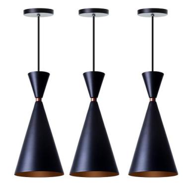 Imagem de Kit 3 Lustres Pendentes Balcão Moscou Gourmet Cor Preto Full - Ideallu