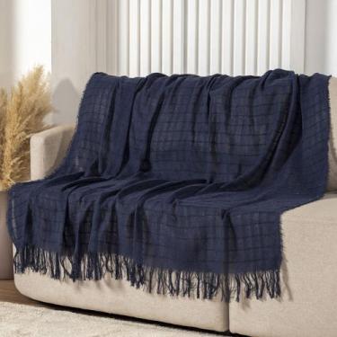 Imagem de Manta para Sofá 100% Algodão Cobertor Decorativa com Franja 1,4m x 1,7