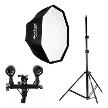 Imagem de Octabox Godox 120cm Guarda Chuva + Soq E-27 Duplo + Tripé