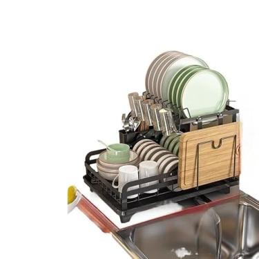 Imagem de Escorredor Organizador De Louças 2 Andar Com Guarda Copo Copos Preto Aço Inoxidável Rack(2 Andar-Preto)