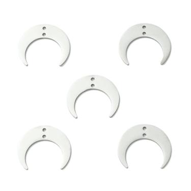 Imagem de UR URLIFEHALL 5 peças de pingentes de elos crescentes de aço inoxidável, 2 voltas com corte a laser, lua, pingentes para brincos faça-você-mesmo, colar, artesanato, fabricação de joias