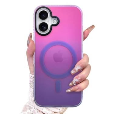Imagem de AIGOMARA Capa magnética para iPhone 17, compatível com Magsafe, capa iridescente fluorescente para mulheres e meninas, capa protetora fosca translúcida à prova de choque 6,3 polegadas 2025, azul roxo