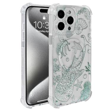 Imagem de Weonmov Capa magnética transparente para iPhone 15 Pro Max, compatível com MagSafe, estampa de animais marinhos do oceano, capa fina à prova de choque para proteção de lente de câmera para mulheres e