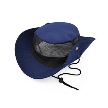 Imagem de Chapéu protetor solar para ambientes externos estilo militar com painel de malha de poliéster que mantém a temperatura amena, Azul marino, One Size