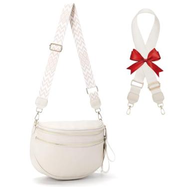 Imagem de Bolsa transversal de couro para mulheres, bolsa tiracolo grande, bolsa de mão, carteiras, bolsa de cinto despojada com 2 peças de alça ajustável, Branco, 12.2 inches, Despojado