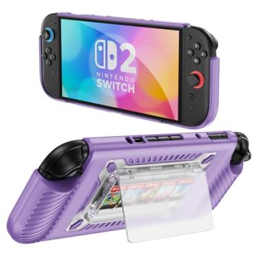 Imagem de Lunivop Compatible with Nintendo Switch 2 Case with 5 Game Card Storage Detachable Magnetic Card Holder Flip Stand Military-Grade Shockproof Protection Cover for Switch 2 (Purple)