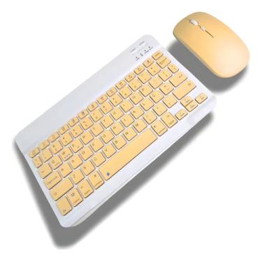 Imagem de Teclado E Mouse Bluetooth Recarregáveis – Design Slim, Silencioso E Ergonômico Para Escritório E Casa Para Computador, Tablet E Laptop Ipad | Kit Premium Sem Fio 2 Em 1 (Amarelo)