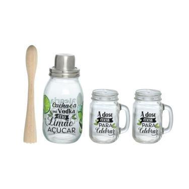Imagem de Kit 4 Peças Caipirinha Coqueteleira Completa Vidro
