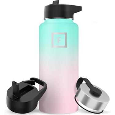 Imagem de IRON °FLASK Frasco de hidratação para acampamento e caminhada com canudo, garrafa de água esportiva de aço inoxidável isolada de boca larga - chiclete de 940 ml