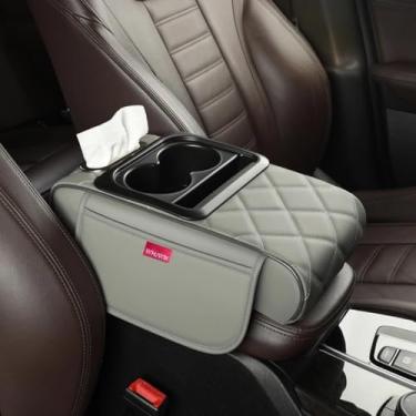 Imagem de YUNZLAN Almofada de apoio de braço de carro 5 em 1, capa de console central automotiva com 2 sacos de armazenamento compartimento para caixa de lenços de papel, almofada de caixa de apoio de braço de