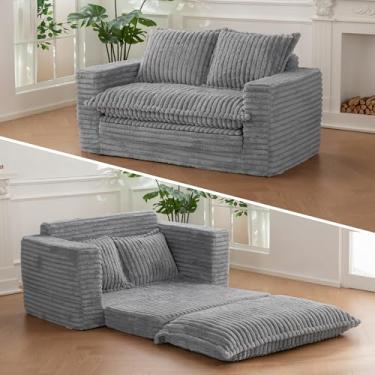 Imagem de Loveseat Sofá-cama, sofá-cama conversível sofá-cama sofás futon para sala de estar, sofá 3 em 1 com almofada lavável e travesseiros, cinza escuro