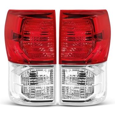 Imagem de HECASA Par de luz traseira compatível com Toyota Tundra 2007-2013 Pickup substituição de montagem de lâmpada traseira de freio traseiro de halogênio para TO2800183 TO2800165 (lente vermelha + lente