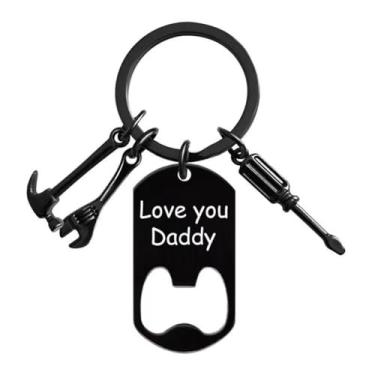 Imagem de Chaveiro Dad para pai avô tio aço inoxidável Love You Daddy chaveiro abridor de garrafa de cerveja para homens - B preto