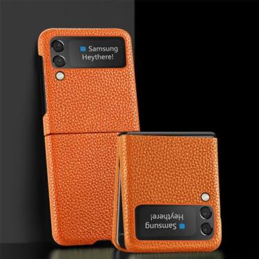Imagem de Capa de telefone de couro de vaca para Samsung Galaxy Z Flip 5 4 3 Flip5 Flip4 ZFlip5 Capa traseira, laranja, para Galaxy Z Flip 4