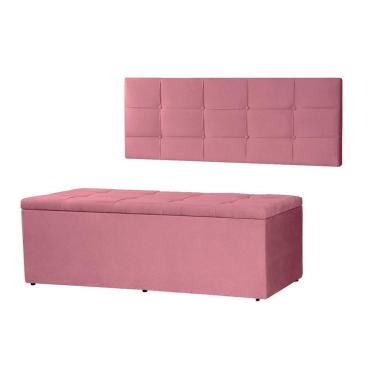 Imagem de Kit Cabeceira Painel E Calçadeira Baú Casal Queen 1,60m Roma Suede Rosa Dal Poz Estofados