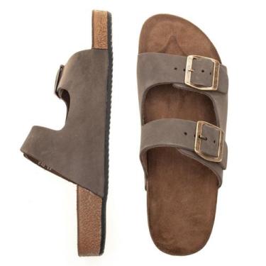 Imagem de Sandália Masculino  Papete De Couro Cinza Verão Confort Leve - Via Tri